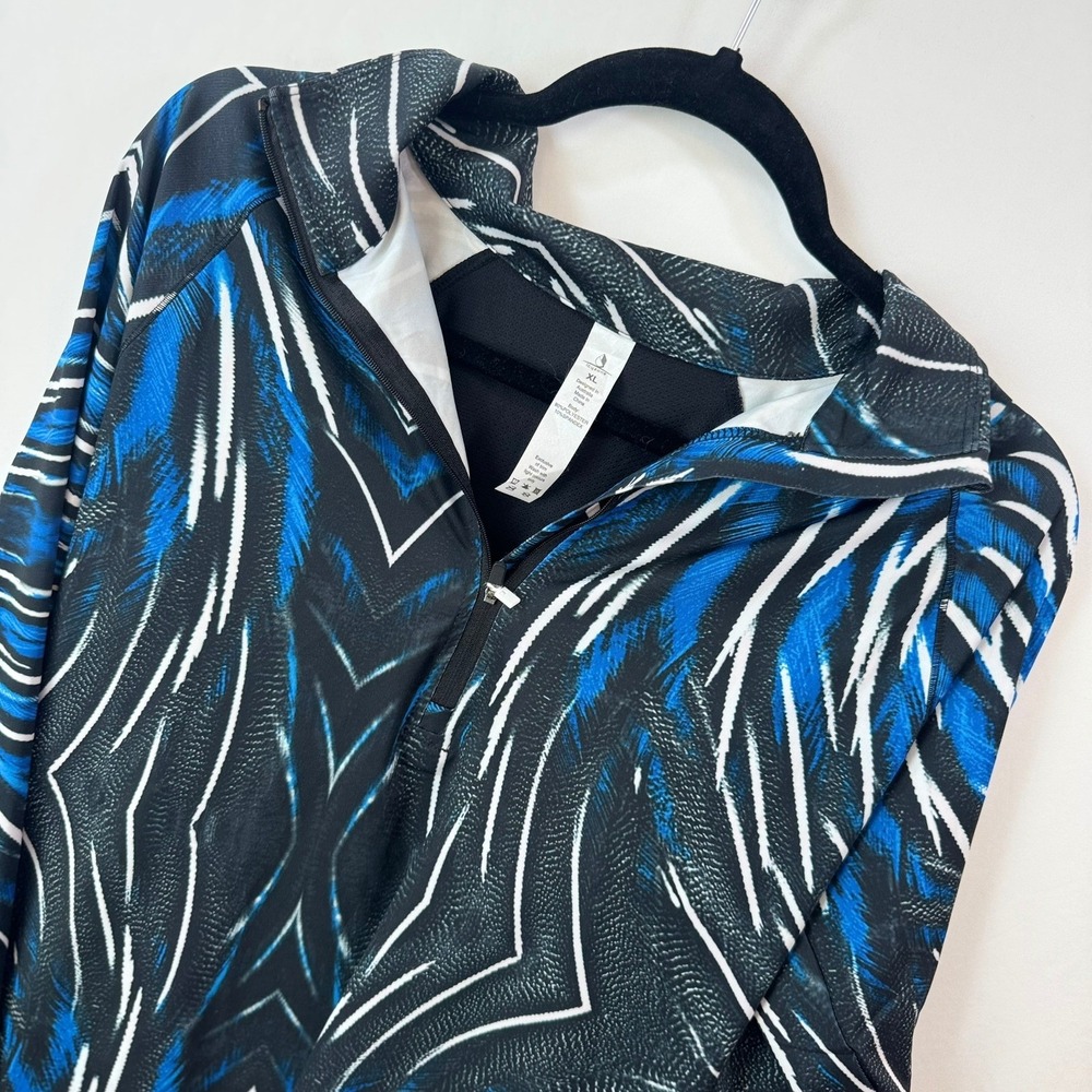Icyzone Womens XL Blue Abstract Print Quarter Zip Long Sleeve Athletic Top Mesh